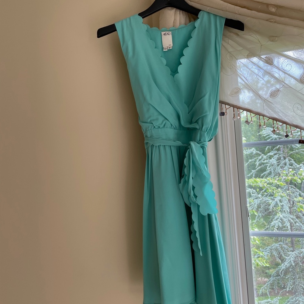 Ali Ro size 8 Aqua Turquoise Silk Sleeveless Prom Cocktail Dress - Picture 4 of 5